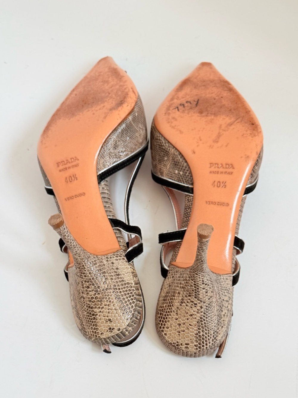 Vintage Prada Snakeskin Suede leather trim Slingback pointed toe Heels EU 40.5 - Picture 8 of 10
